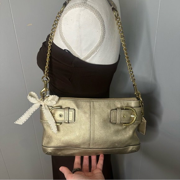 Coach Handbags - COACH Metallic Gold Leather Buckle Shoulder Bag